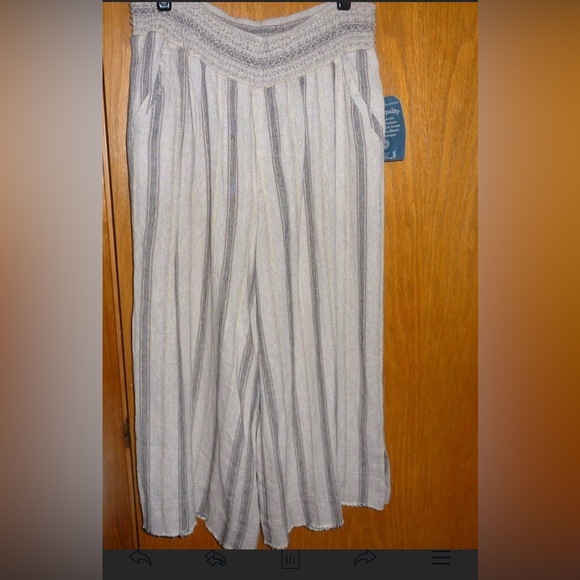 Democracy Linen Blend  Wide Leg Striped Pants with Smocked Waist NWT - Picture 5 of 11